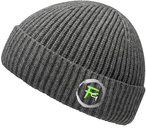 Grey Short Beanie with Green Fg